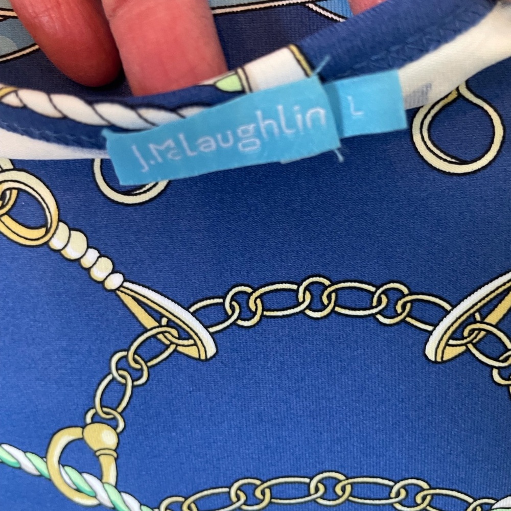 J. McLaughlin blue and gold 3/4 sleeve Catalina cloth top - Picture 3 of 4